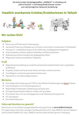 Staatlich anerkannte Erzieher/Erzieherinnen in Teilzeit